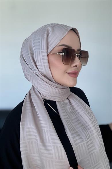 Piramit Desen İpeksi Jakar Şal Vizon