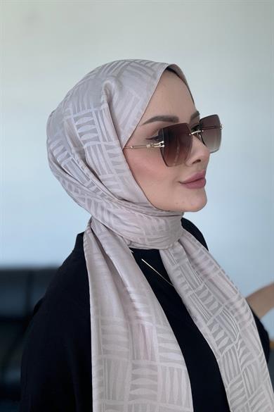 Piramit Desen İpeksi Jakar Şal Vizon