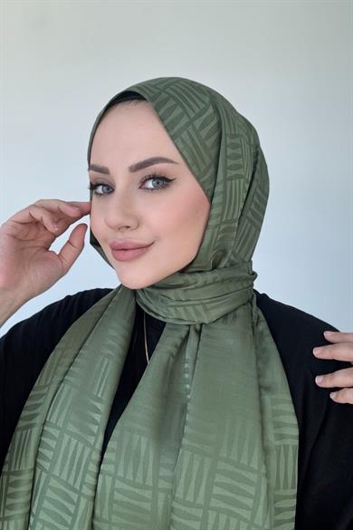 Piramit Desen İpeksi Jakar Şal Yeşil