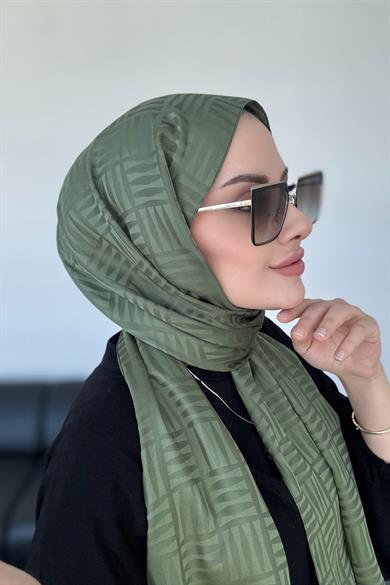 Piramit Desen İpeksi Jakar Şal Yeşil