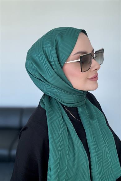 Piramit Desen İpeksi Jakar Şal Zümrüt