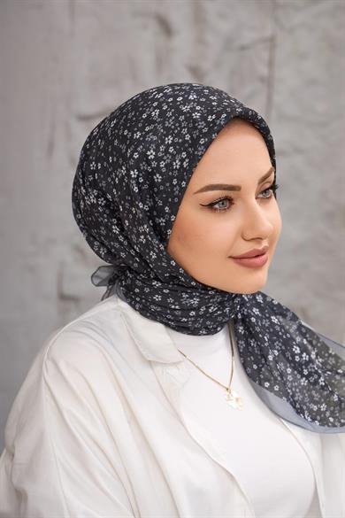 Siyah Beyaz Çicek Dijital Soft Eşarp