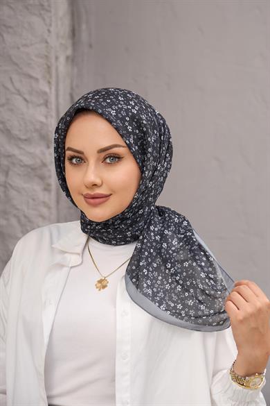 Siyah Beyaz Çicek Dijital Soft Eşarp