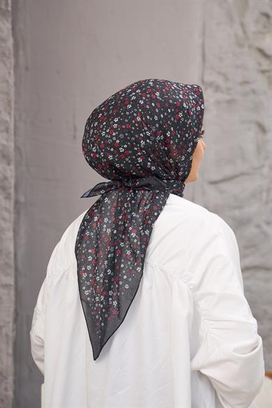 Siyah Bordo Çicek Dijital Soft Eşarp