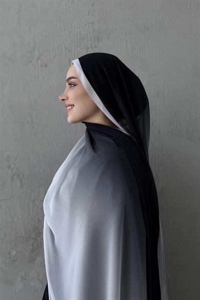 Siyah Degrade İthal Kumlu İpek Şal