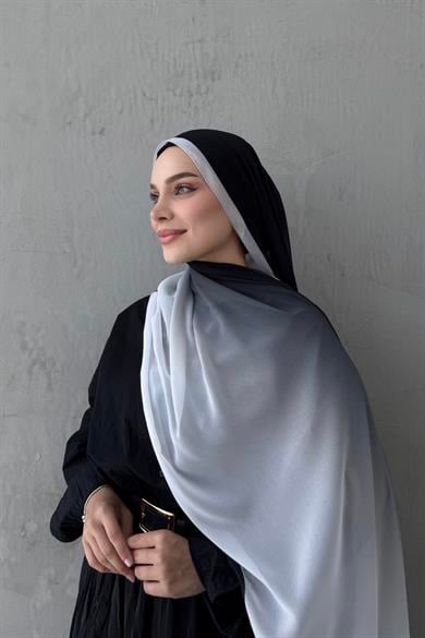 Siyah Degrade İthal Kumlu İpek Şal