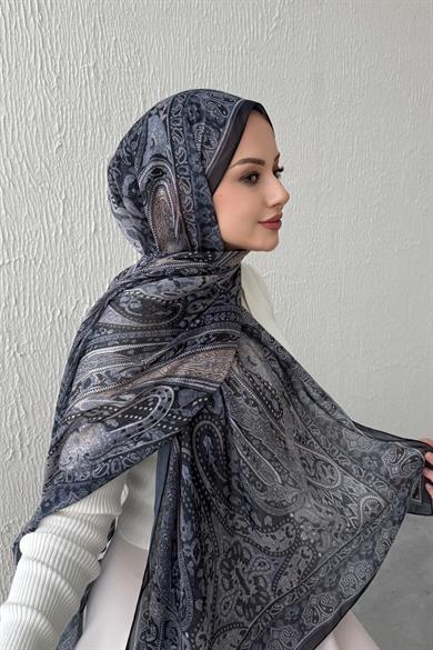 Siyah & Gri Şazeli Bohem Modal İpek Şal
