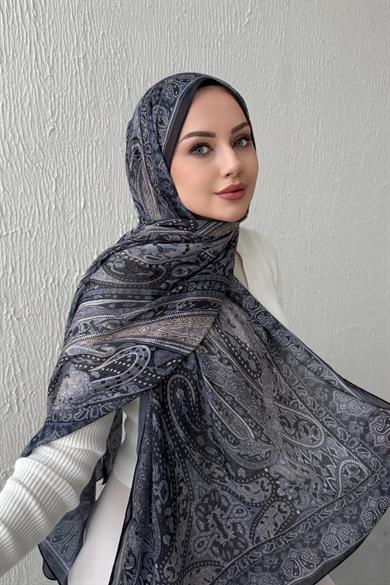 Siyah & Gri Şazeli Bohem Modal İpek Şal