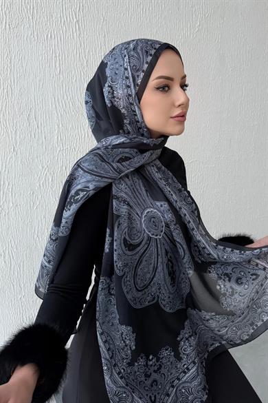 Black Hüma Authentic Indian Silk Shawl