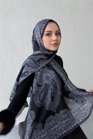 Black Hüma Authentic Indian Silk Shawl
