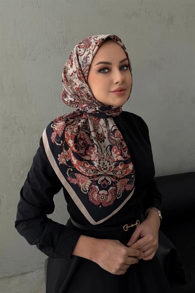 Siyah İnci Bohem Modal İpek Eşarp