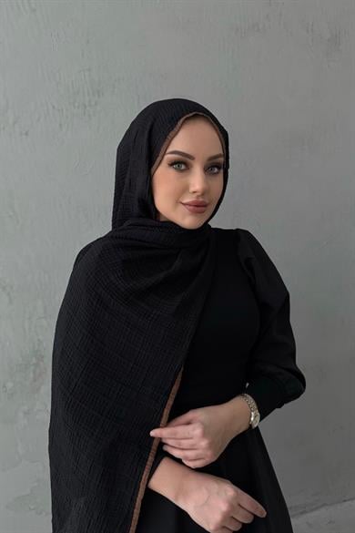 Siyah Kahve Müslin Biyeli Şal 