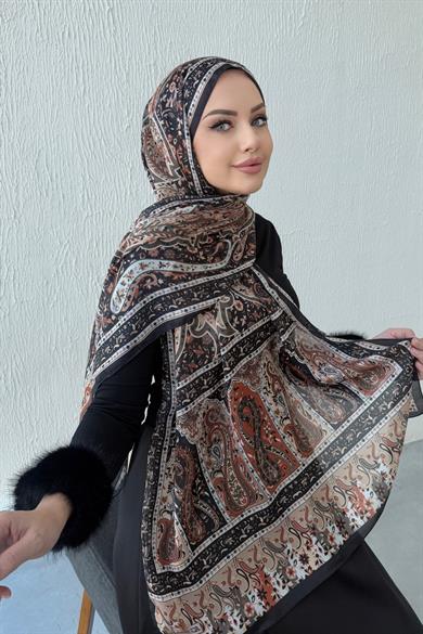 Black & Brown Bergüzar Authentic Indian Silk Shawl