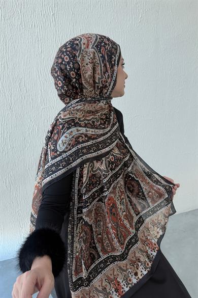 Black & Brown Bergüzar Authentic Indian Silk Shawl