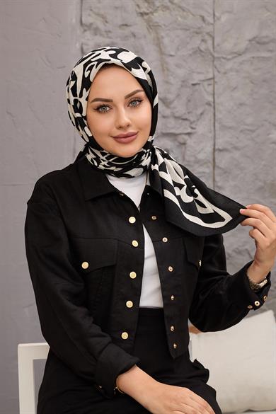 Siyah Karma Desen Naturel Eşarp