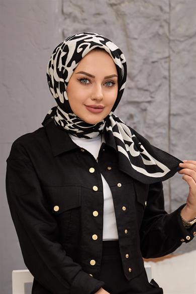 Siyah Karma Desen Naturel Eşarp