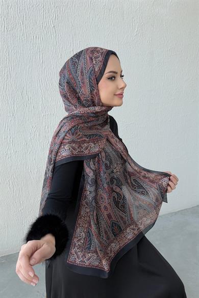 Siyah & Kiremit Milena Modal İpek Şal