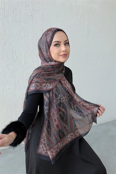 Siyah & Kiremit Milena Modal İpek Şal