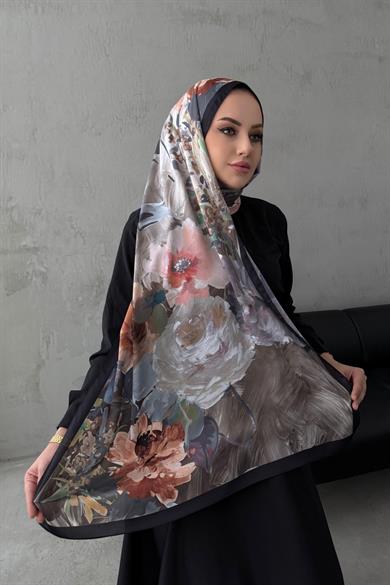 Siyah Lara Kumlu İpek Şal 