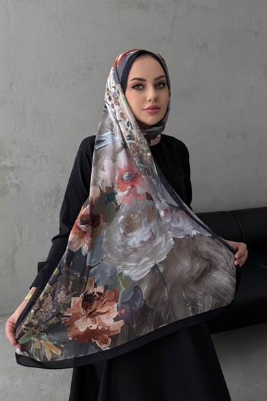 Siyah Lara Kumlu İpek Şal 