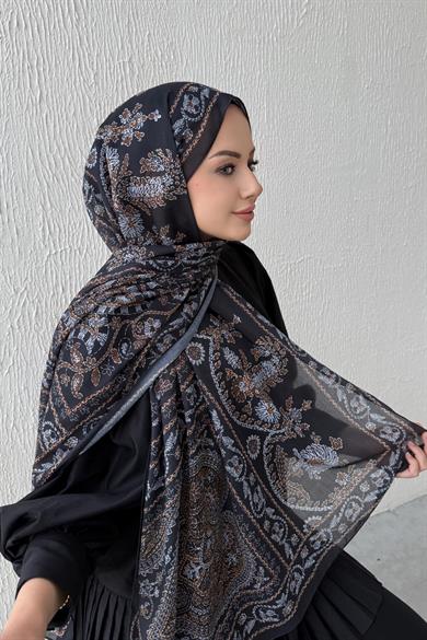 Siyah Mihrimah Bohem Modal İpek Şal