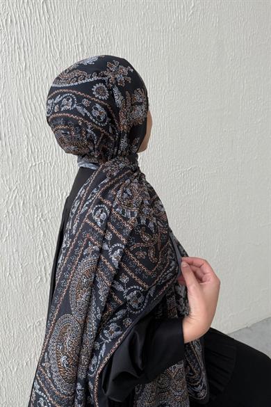 Siyah Mihrimah Bohem Modal İpek Şal