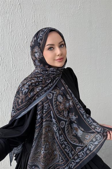 Siyah Mihrimah Bohem Modal İpek Şal
