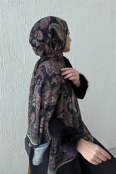 Siyah Şehrazat Bohem Modal İpek Şal