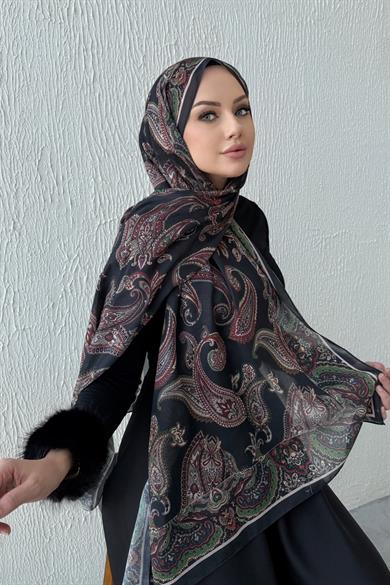 Siyah Şehrazat Bohem Modal İpek Şal