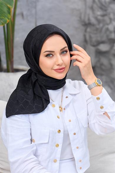 Siyah Taş Desen İpeksi Jakar Eşarp