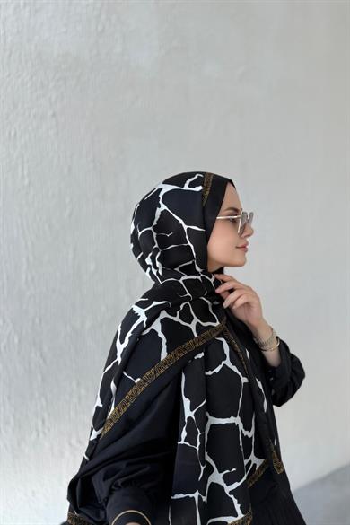 Siyah Taş Desen Vual İpek Şal