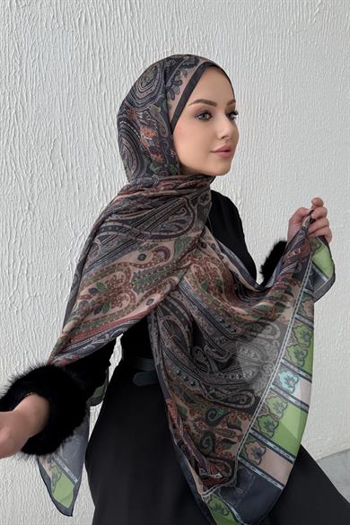 Black & Oil Green Etro Authentic Indian Silk Shawl
