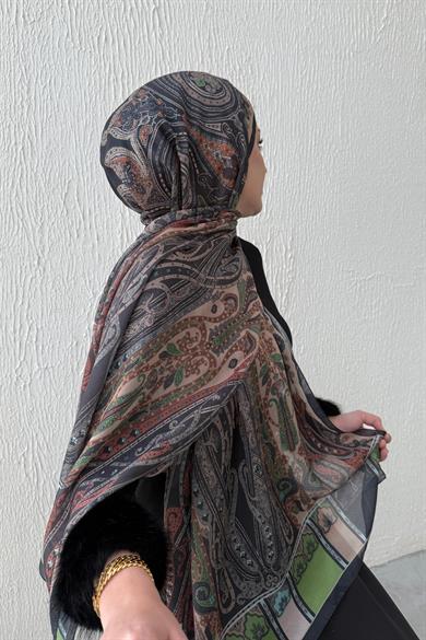Black & Oil Green Etro Authentic Indian Silk Shawl