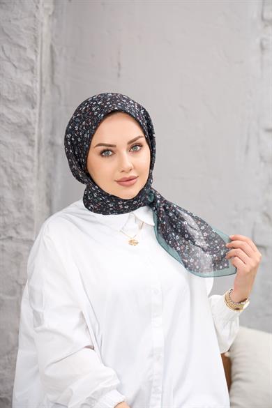 Siyah Yeşil Çicek Dijital Soft Eşarp
