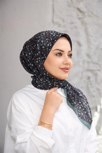 Siyah Yeşil Çicek Dijital Soft Eşarp