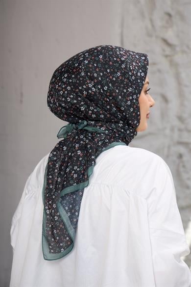 Siyah Yeşil Çicek Dijital Soft Eşarp