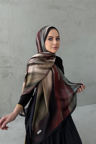 Black&Claret Red Berçem Sanded Silk Shawl