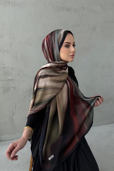Black&Claret Red Berçem Sanded Silk Shawl