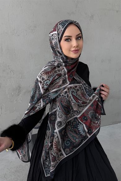 Siyah&Bordo Maveran Bohem Modal İpek Şal