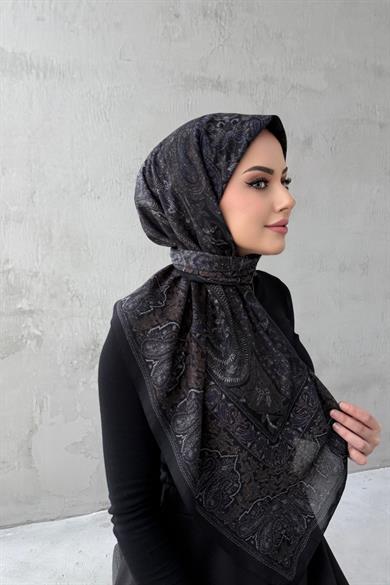 Siyah&Mor Beliz Bohem Modal İpek Şaleşarp