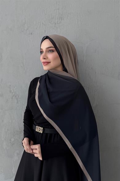 Siyah&Vizon Degrade İthal Kumlu İpek Şal
