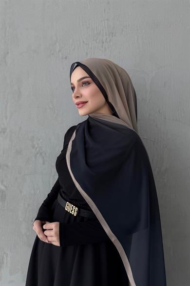 Siyah&Vizon Degrade İthal Kumlu İpek Şal