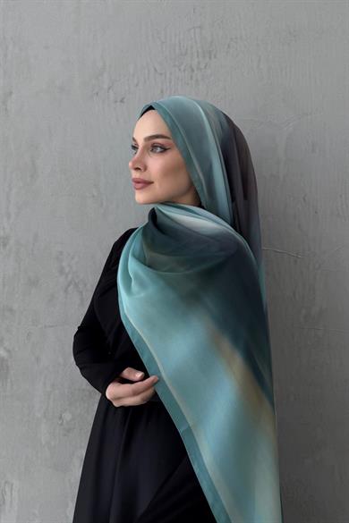 Turkuaz Feerla Kumlu İpek Şal