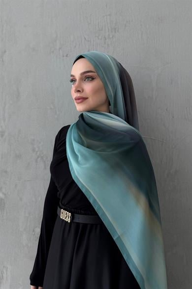 Turkuaz Feerla Kumlu İpek Şal