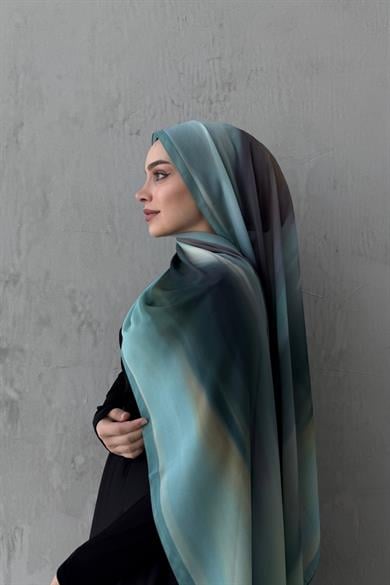 Turkuaz Feerla Kumlu İpek Şal