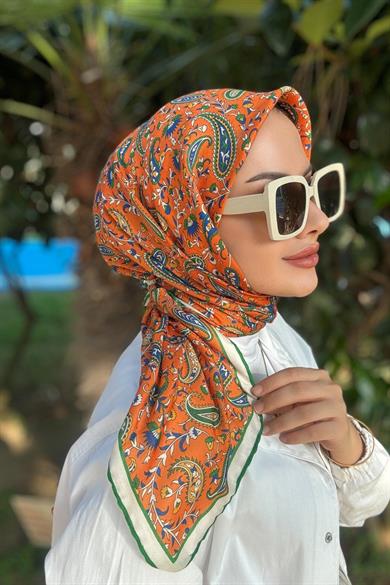 Turuncu Retro Dijital Soft Eşarp