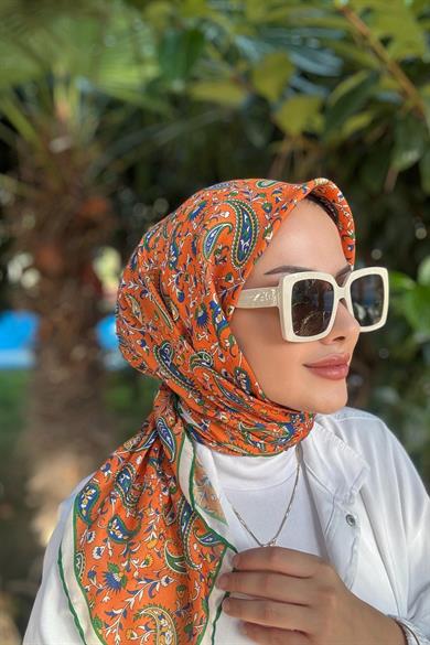 Turuncu Retro Dijital Soft Eşarp