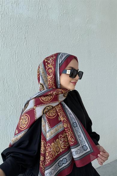 Versac Desen Vual İpek Şal Bordo