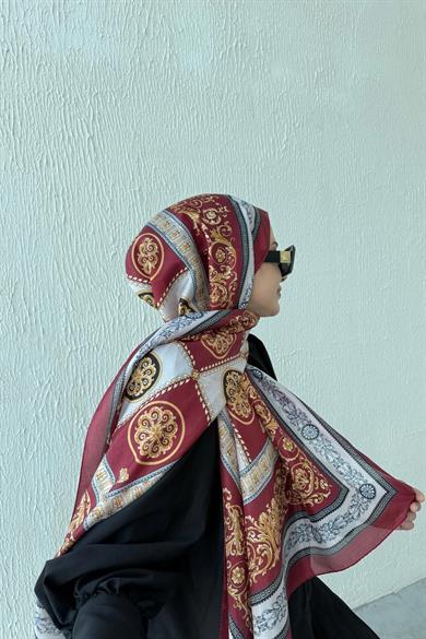 Versac Desen Vual İpek Şal Bordo