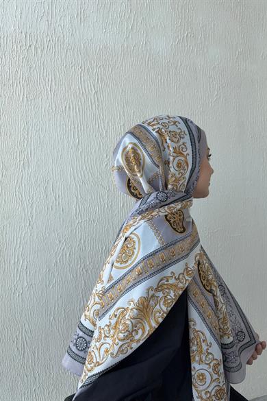 Versac Desen Vual İpek Şal Gri